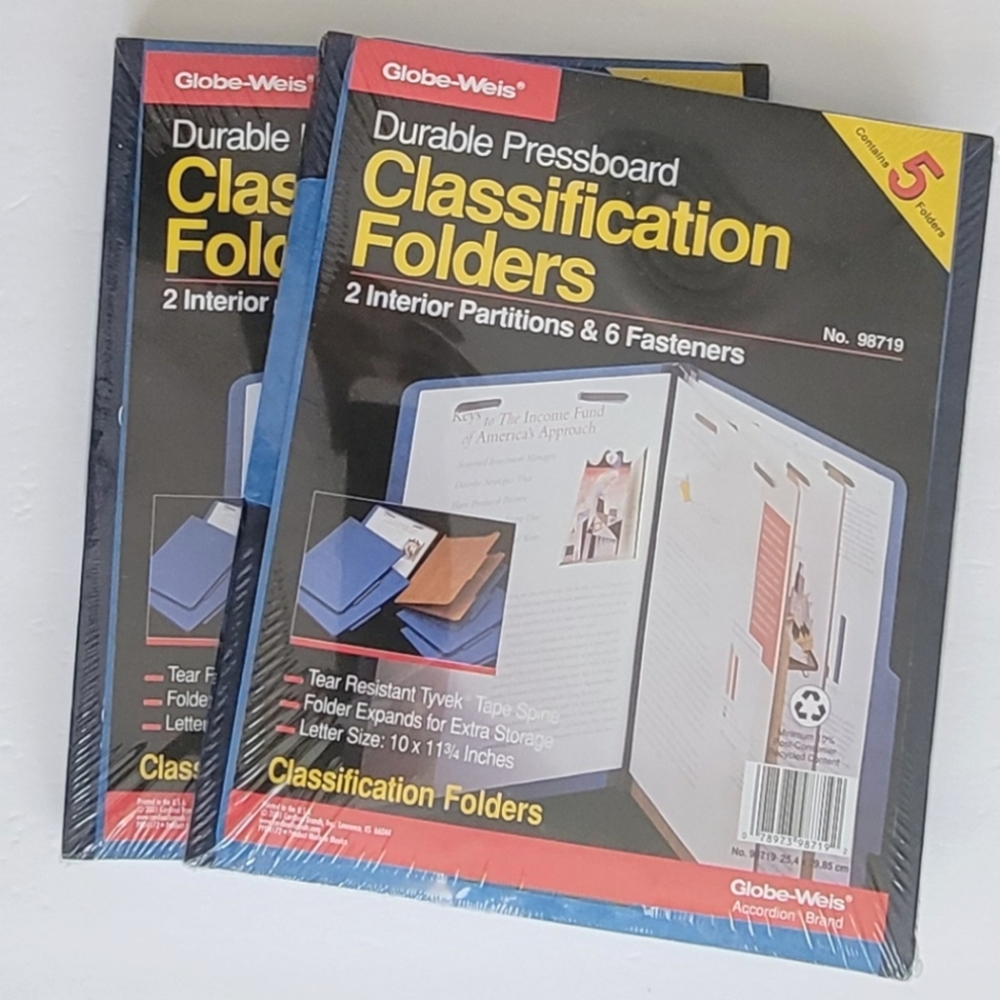 Globe Weis Durable Pressboard Classification Folders 5-pack. New.